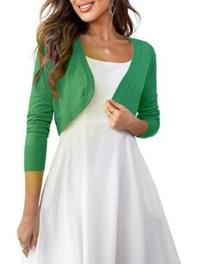 〽️Women Green Cropped Cardigan Bolero Shrug Sweater Soft Breathable Knit Sleeve